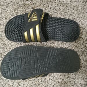 Adidas Black and Gold Slide Sandals